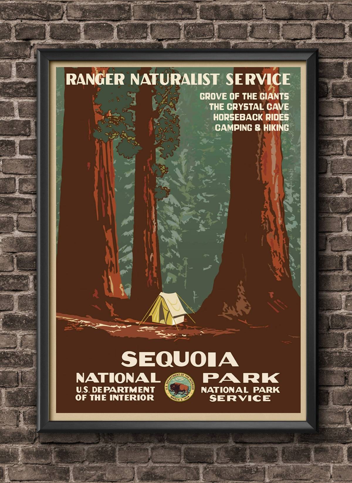 vintage travel poster redwoods