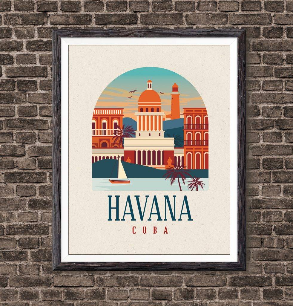 Cuba Havana Travel Art Print Havana Skyline Vintage Travel T City