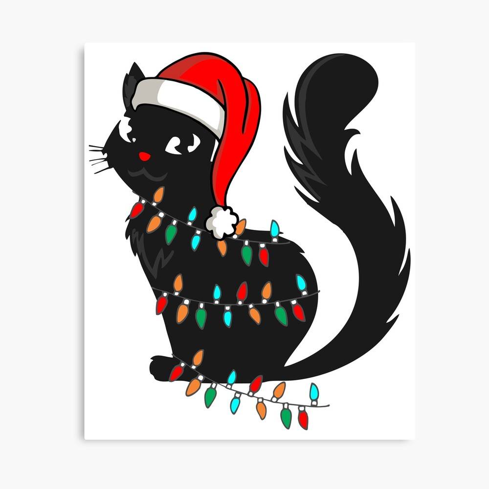 Black Cat Christmas Lights Santa Hat Gift For Men Women Kids – Poster ...