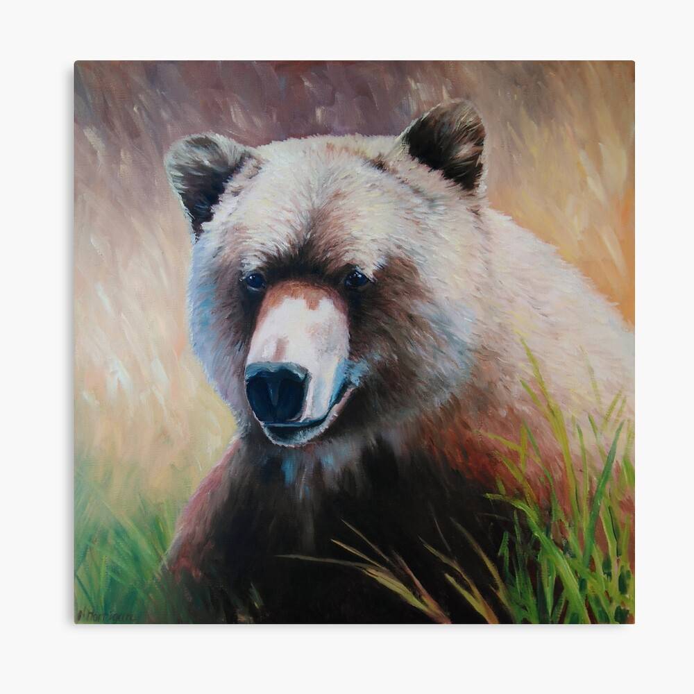 Sunny Bear Realistic Wildlife Oil – Poster - Canvas Print - Wooden ...