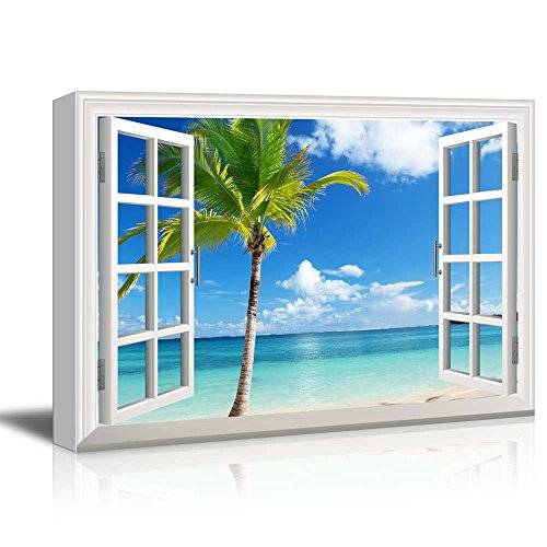 Window Frame Style Wall Decor - Beautiful Scenery/Landscape Palm Tree ...