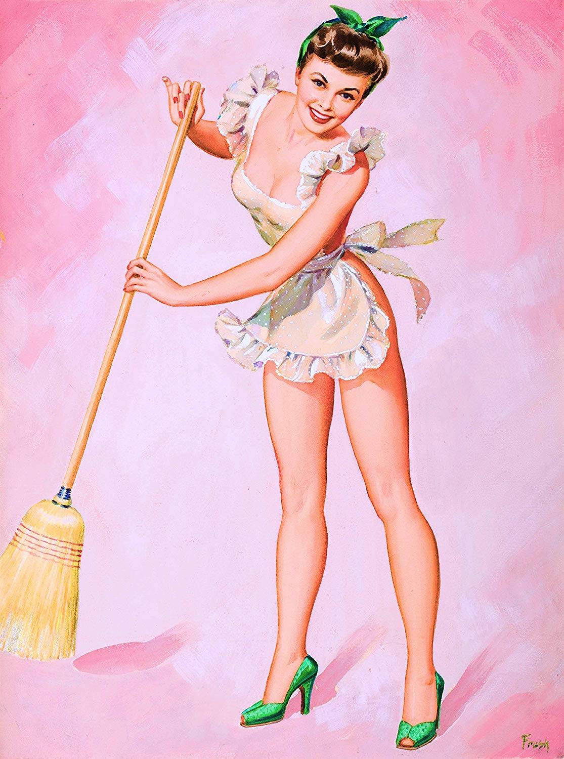 1940S Pin-Up Girl The Cleaning Lady Vintage Picture Print Art - Poster - Ca...