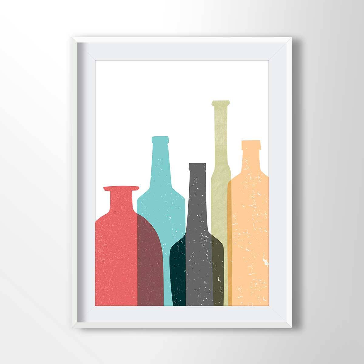 Bottles, Bottles, Bottles, Wine Bottles Print, Wine Decor, Restaurant ...