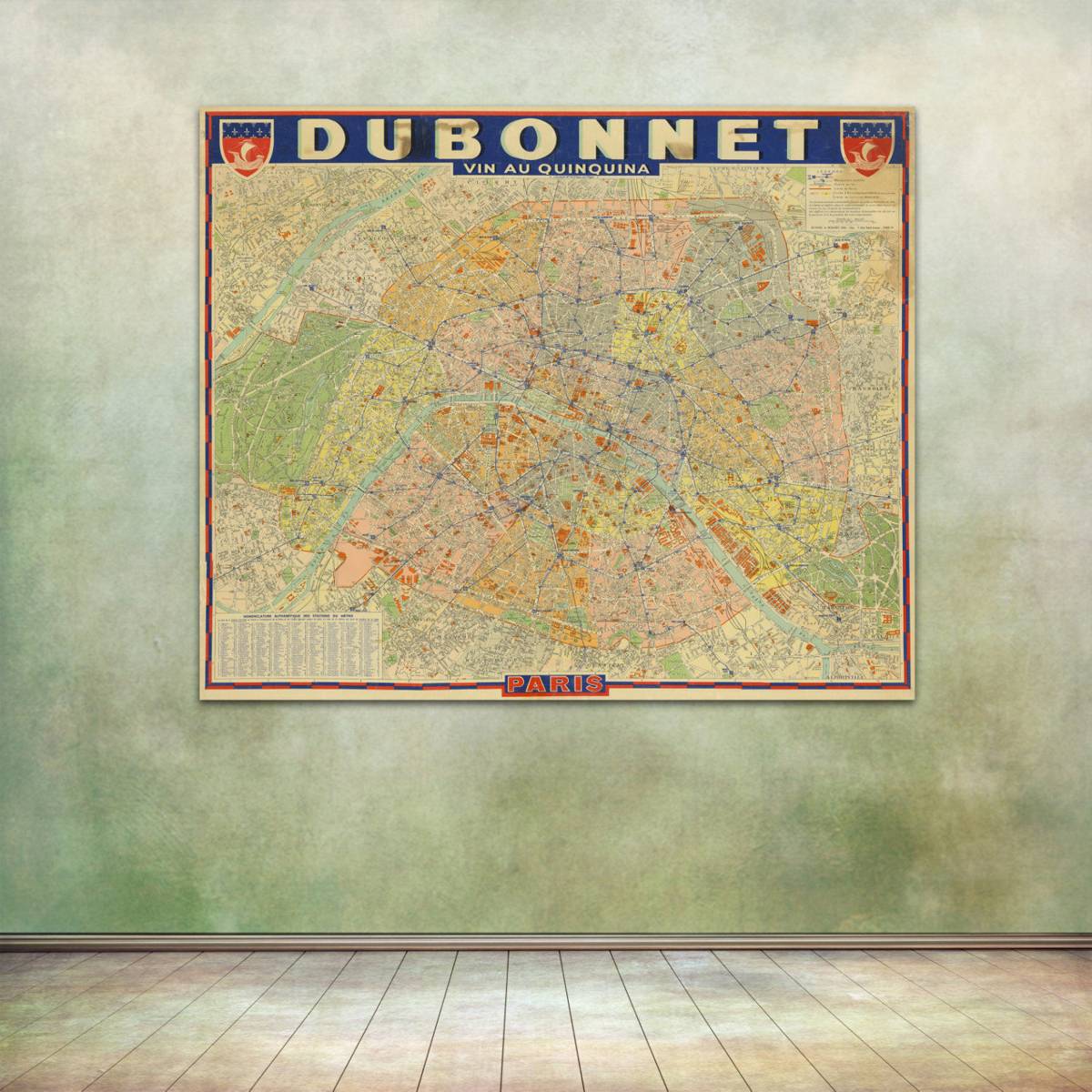 Vintage Print Of Dubonnet Paris Street Map On Premium Photo Luster ...