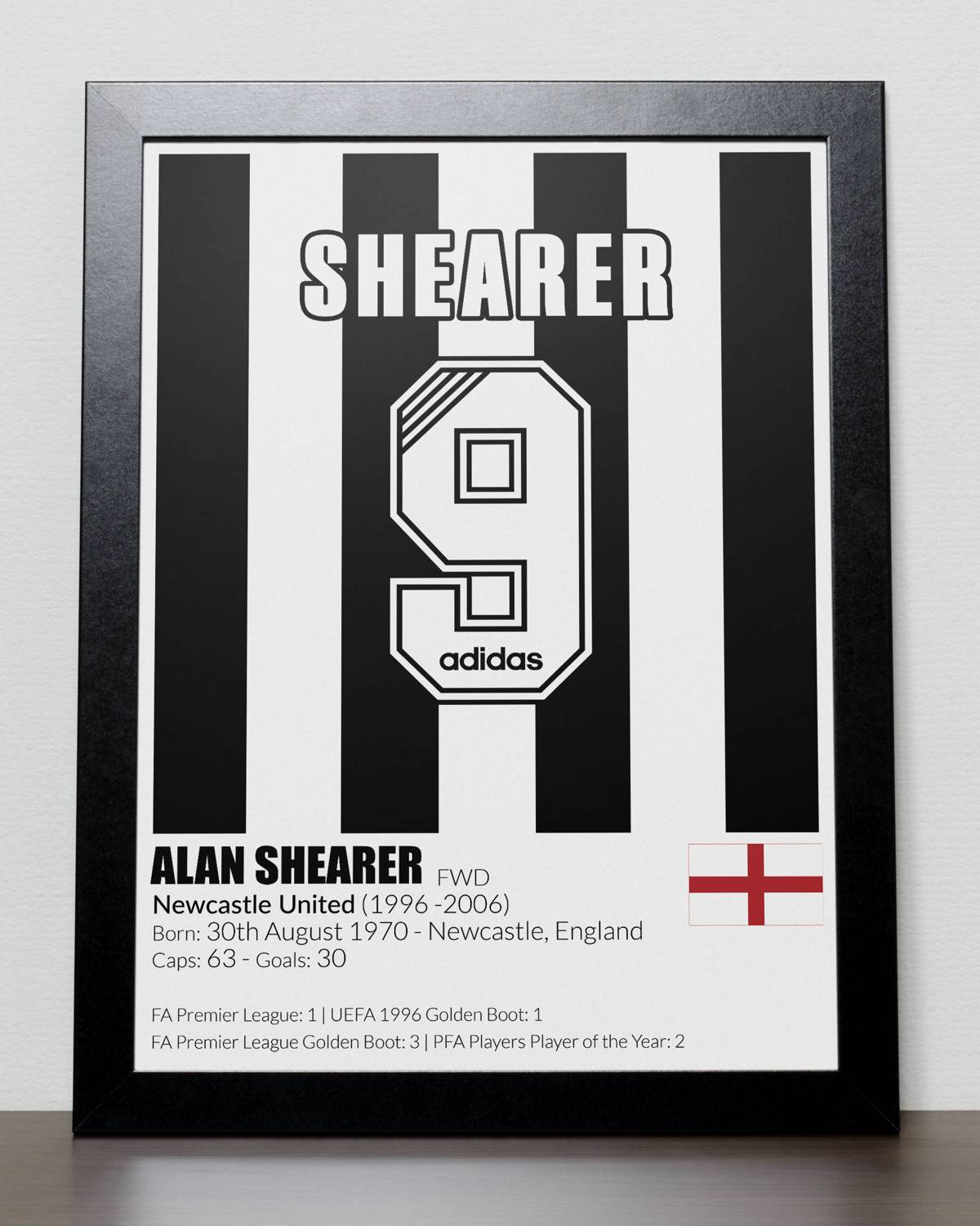 Newcastle United Football Legends Shearer Poster Canvas Print