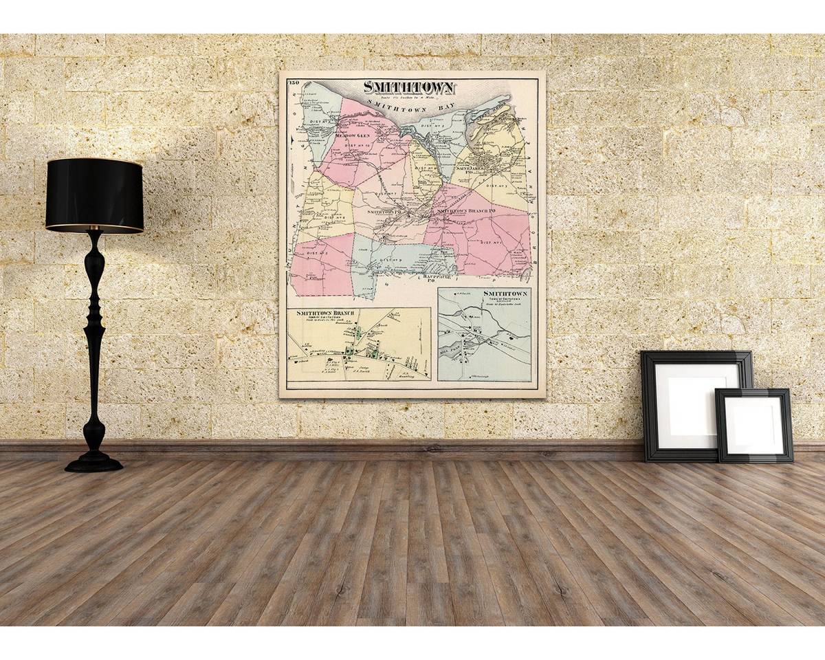 Print Of Antique Map Of Smithtown – Poster - Canvas Print - Wooden