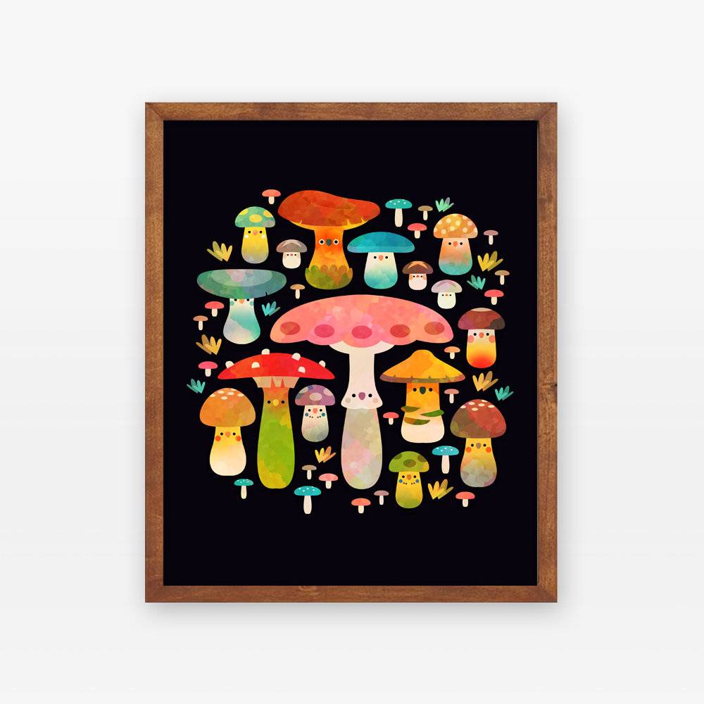 Mushroom Birds – Poster - Canvas Print - Wooden Hanging Scroll Frame ...