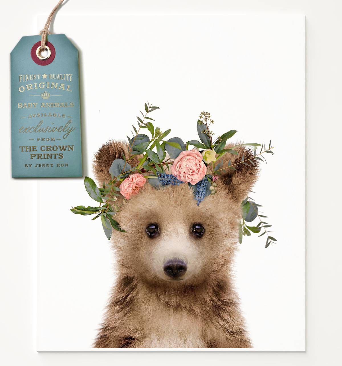 Baby Bear Print, Animals With Flower Crowns, Unique Nursery Art, Girls