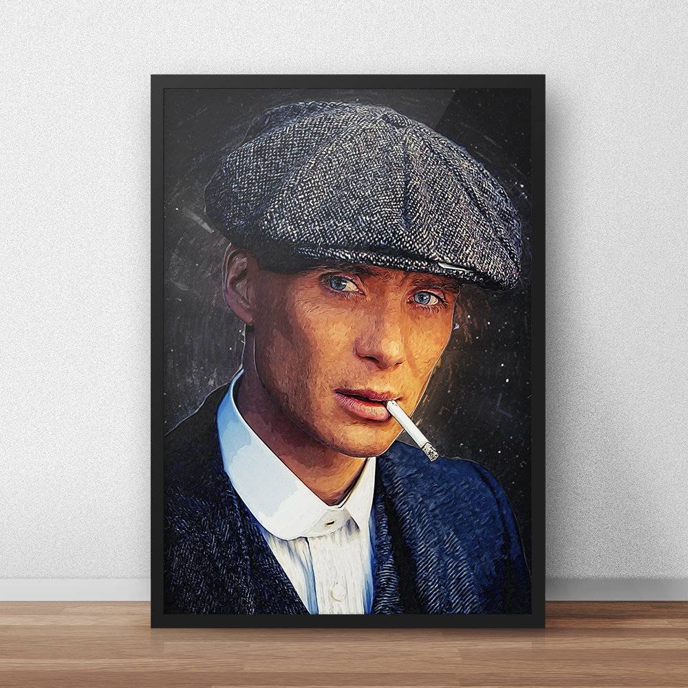 Thomas Shelby Peaky Blinders Poster Canvas Print Wooden Hanging Scroll Frame Decor 