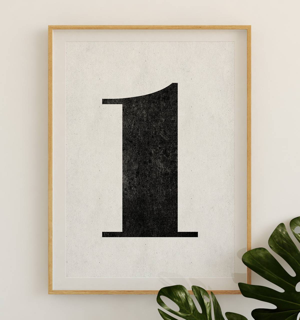 number 1 sign number prints black and white art typography print