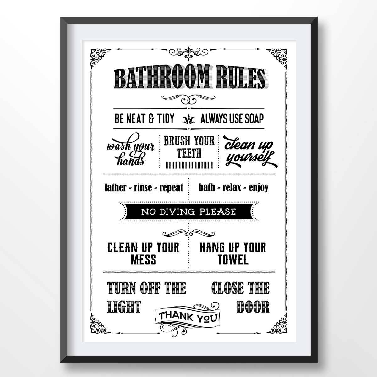Bathroom Rules, Bathroom Print, Funny Quote, Restroom Sign, Toilet