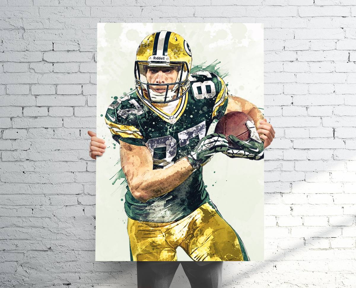 Jordy Nelson Green Bay Packers Sports Art Print, Football, Sports Decor 