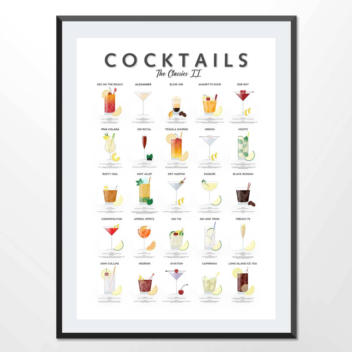 Cocktail Chart 2 Cocktail Guide Cocktail Recipes Cocktail Wall Art Cocktails List Poster