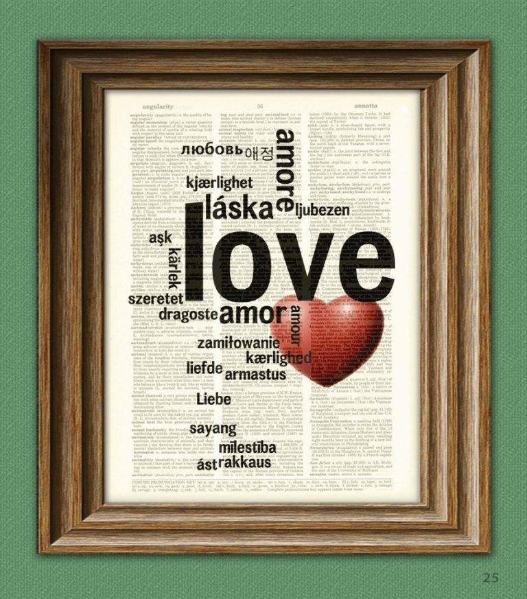 Love Amore In Many Languages Word Over An Upcycled Vintage Dictionary ...